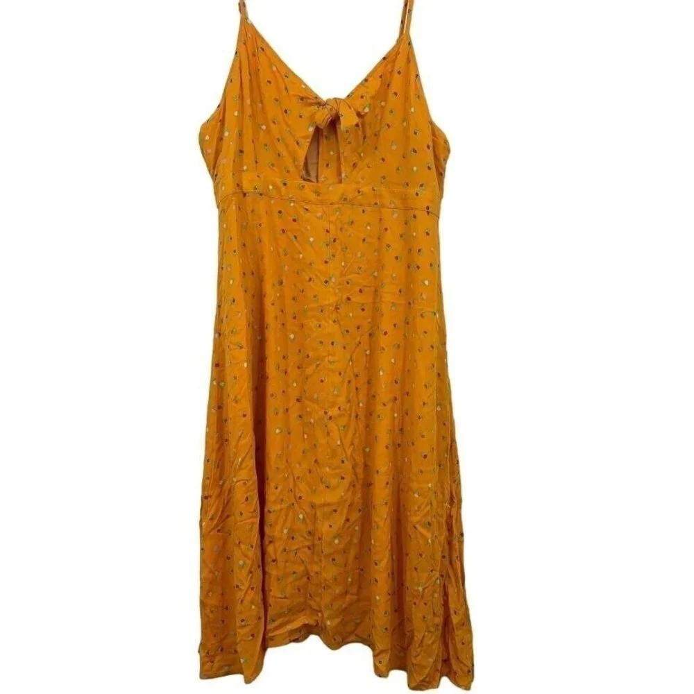 BP Women's Tie Detail Crepe Sundress In Orange Sal Retro Ditsy Size‎ 1X NWT